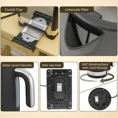Sleek Textured Kettle and Toaster Set - Black