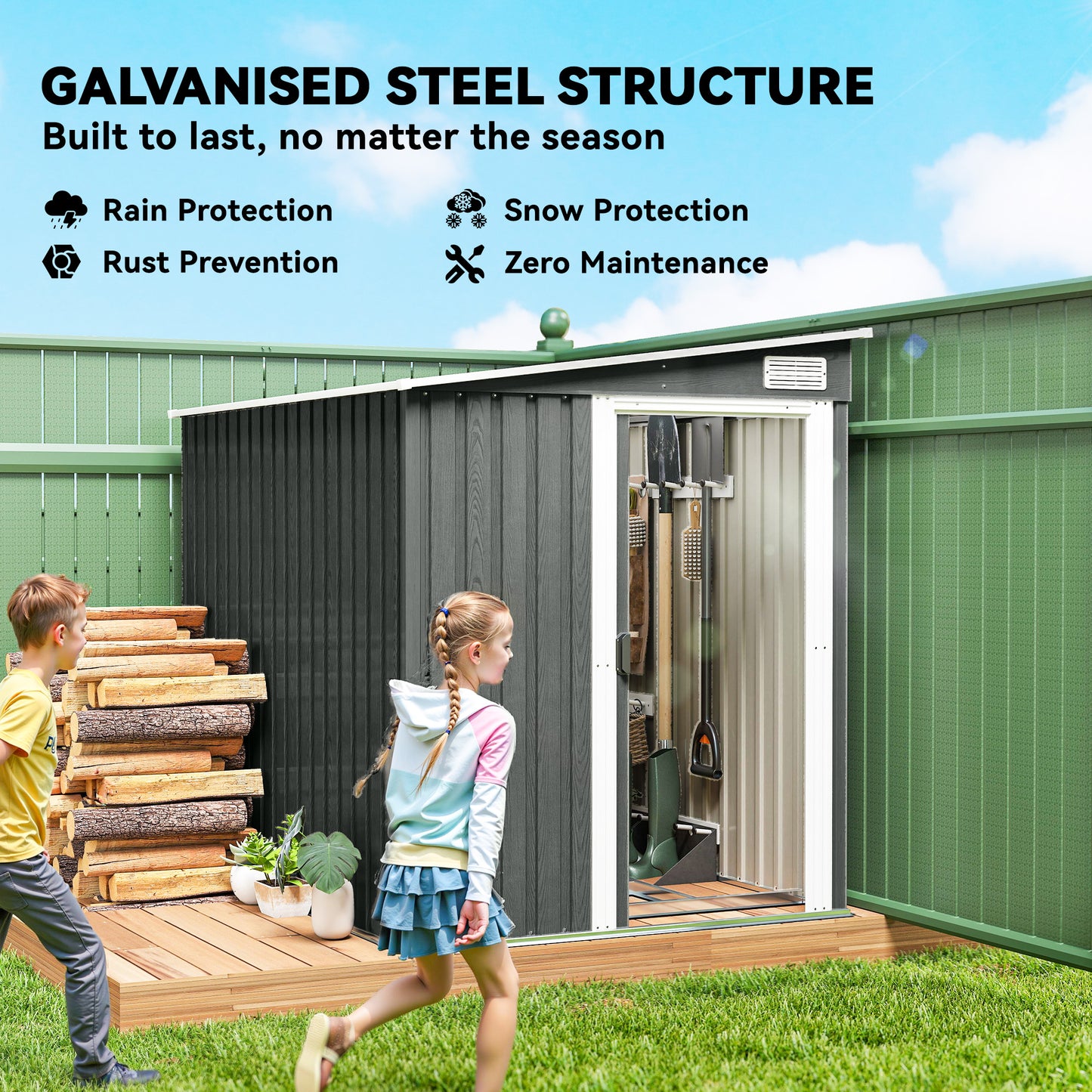 7 x 5ft Galvanised Metal Shed, with Sliding Door - Light Grey