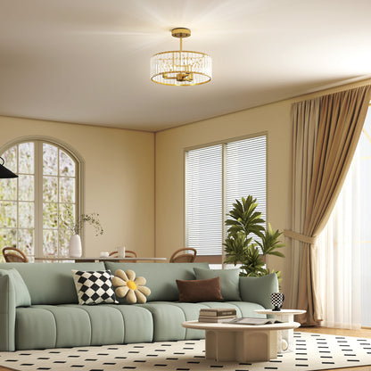 Crystal Ceiling Light Fixture, 39 cm Semi Flush Mount Modern Crystal Chandelier Ceiling Light for Living Room, Bedroom