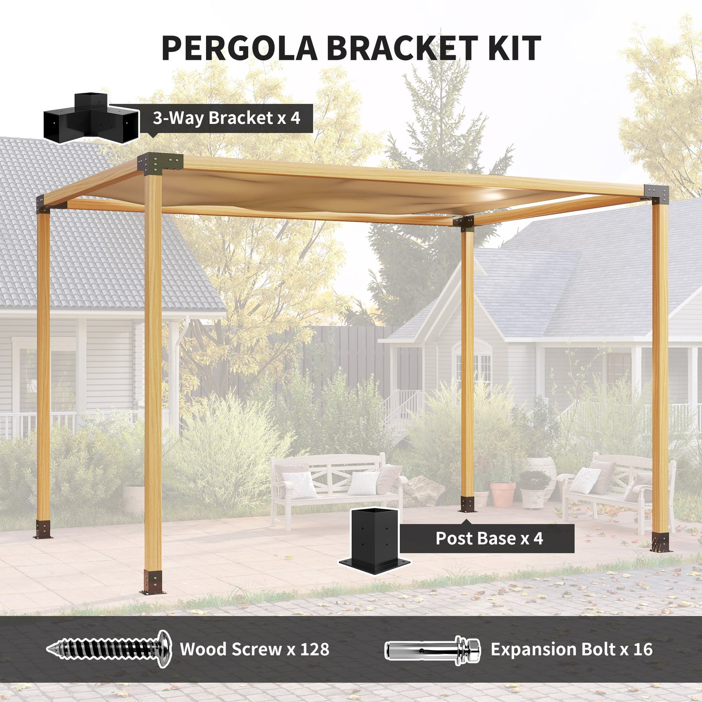 Pergola Kit, DIY Pergola Brackets with 3-Way Pergola Corner Brackets and Post Base for 92mm Lumber