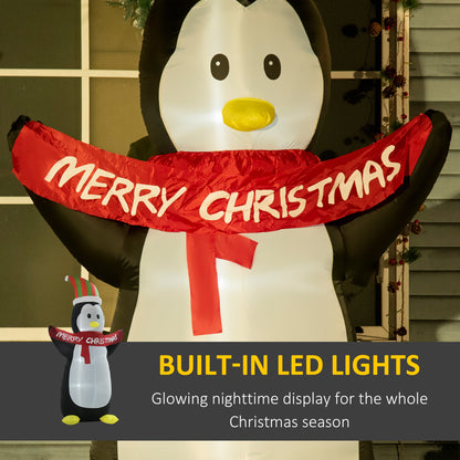 8ft Inflatable Penguin & Christmas Banner Decoration Indoor Outdoor Weather-Resistant Shell Fun Cute
