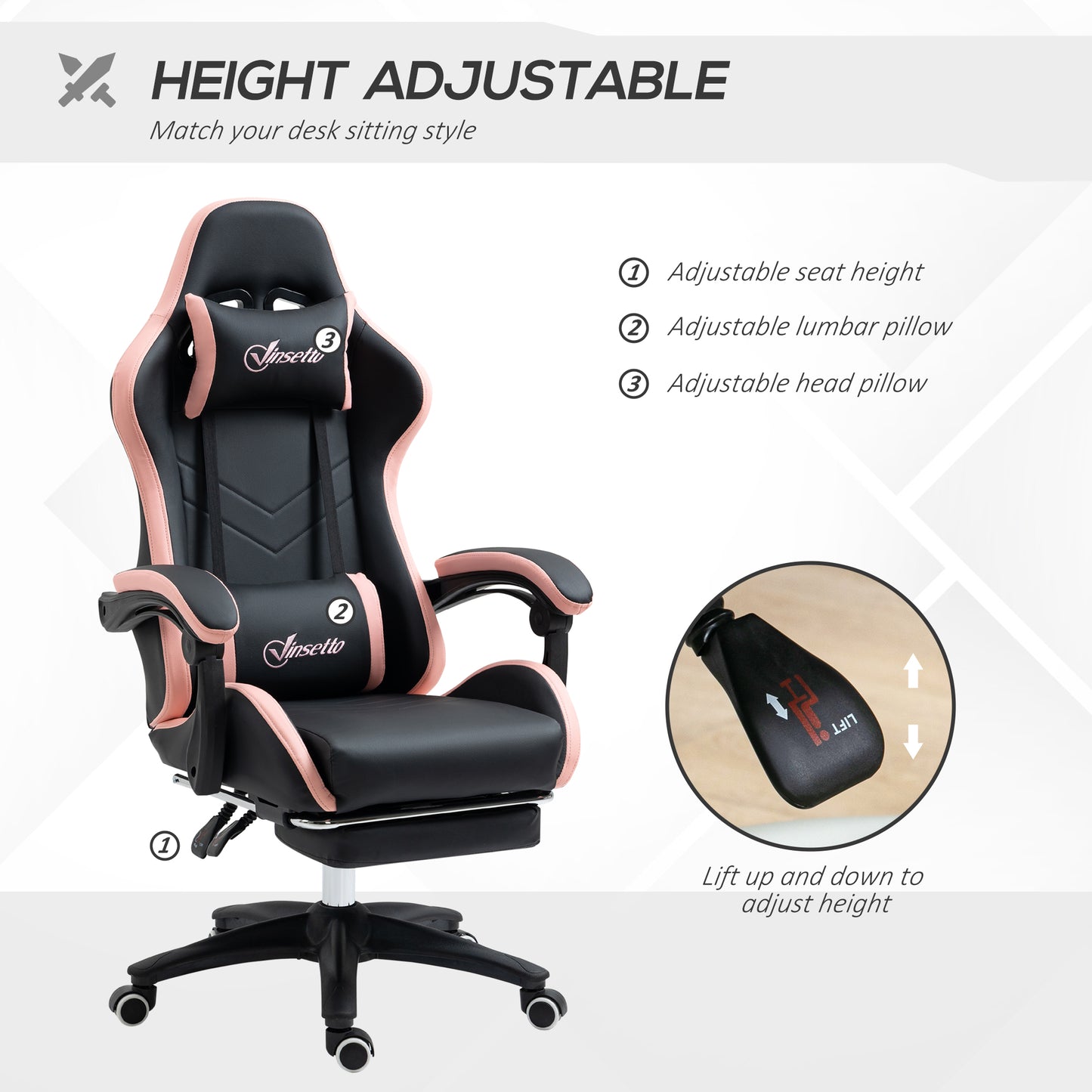 Gaming Chair, Computer Gamer Chair with Reclining High Back, Headrest, Lumbar Support, Footrest, Swivel Wheels, PU Leather
