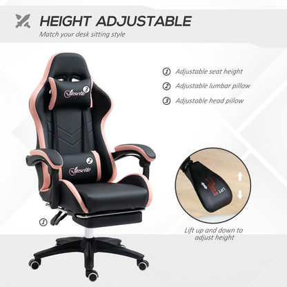 Gaming Chair, Computer Gamer Chair with Reclining High Back, Headrest, Lumbar Support, Footrest, Swivel Wheels, PU Leather