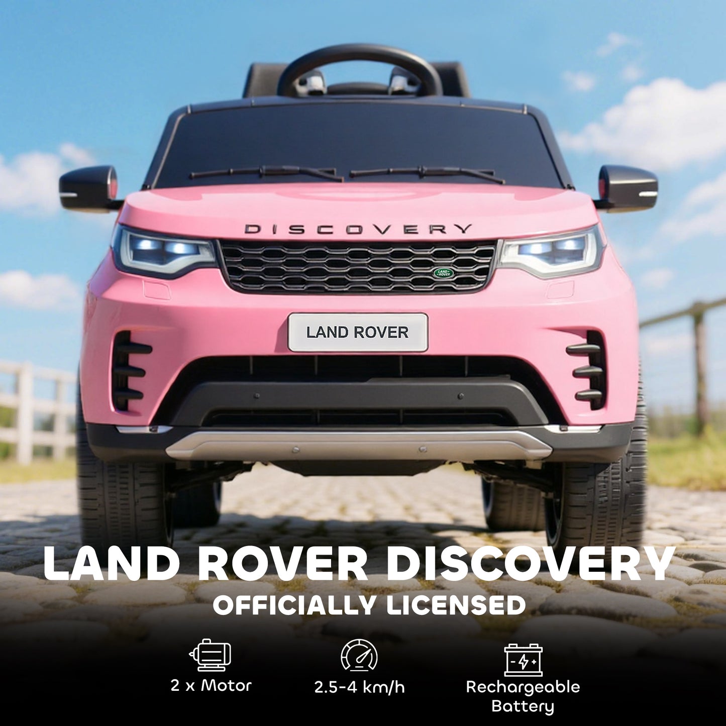 Land Rover Discovery Licensed 12V Kids Electric Car with Remote, 4 Wheel Suspension, Slow Start, Lights, Music, Pink