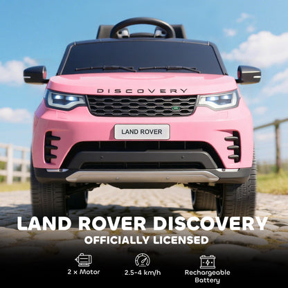 Land Rover Discovery Licensed 12V Kids Electric Car with Remote, 4 Wheel Suspension, Slow Start, Lights, Music, Pink