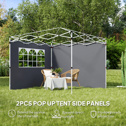 2.95 Meters Gazebo Replaceable Exchangeable Side Panel Wall Panels Walls With Window, Dark Grey