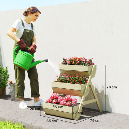 3 Tier Raised Garden Bed Wooden Elevated Planter Box Kit, 66L for Flower, Vegetable, Herb, 65x75x78cm, Green