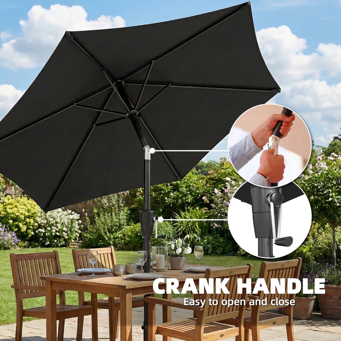2m Garden Parasol Umbrella, Outdoor Table Parasol Umbrella with Crank Handle, Tilt Function, UV30+ Protection