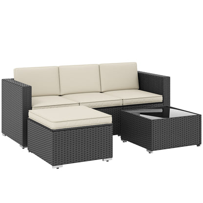 3 Pieces Garden Furniture Set w/ Cushions, PE Rattan Wicker Conversation Corner Sofa Set