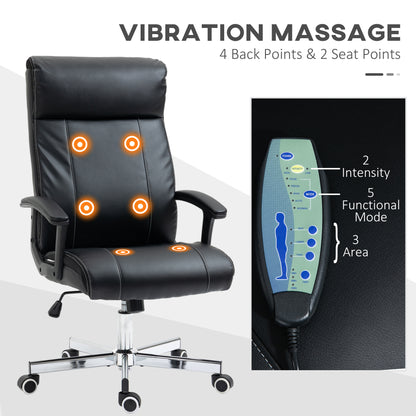Massage Office Chair, PU Desk Chair with 6 Point Massage, High Back Computer Chair with Metal Legs, Thick Seat