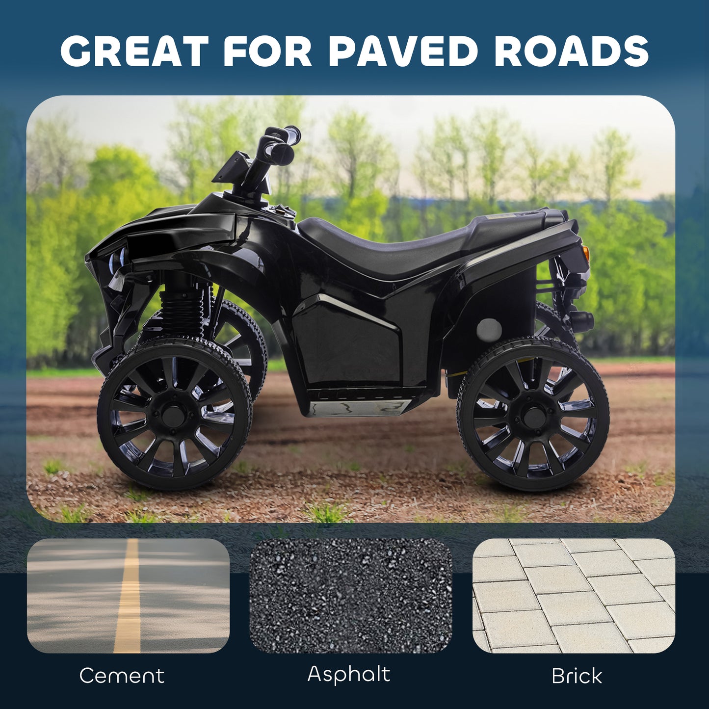 6V Kids ATV, 4 Wheeler Electric Ride on Car with Music and LED Headlights, for Ages 18-56 Months Boys and Girls, Black