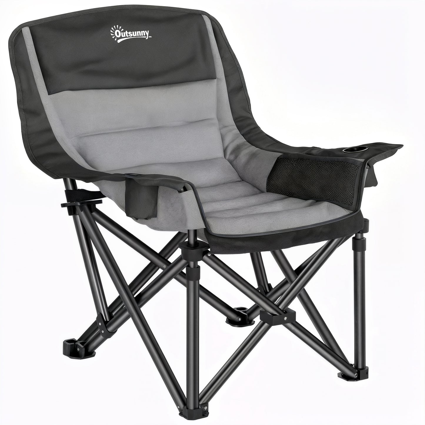 Portable Padded Camping Chair, with Bag - Black/Grey