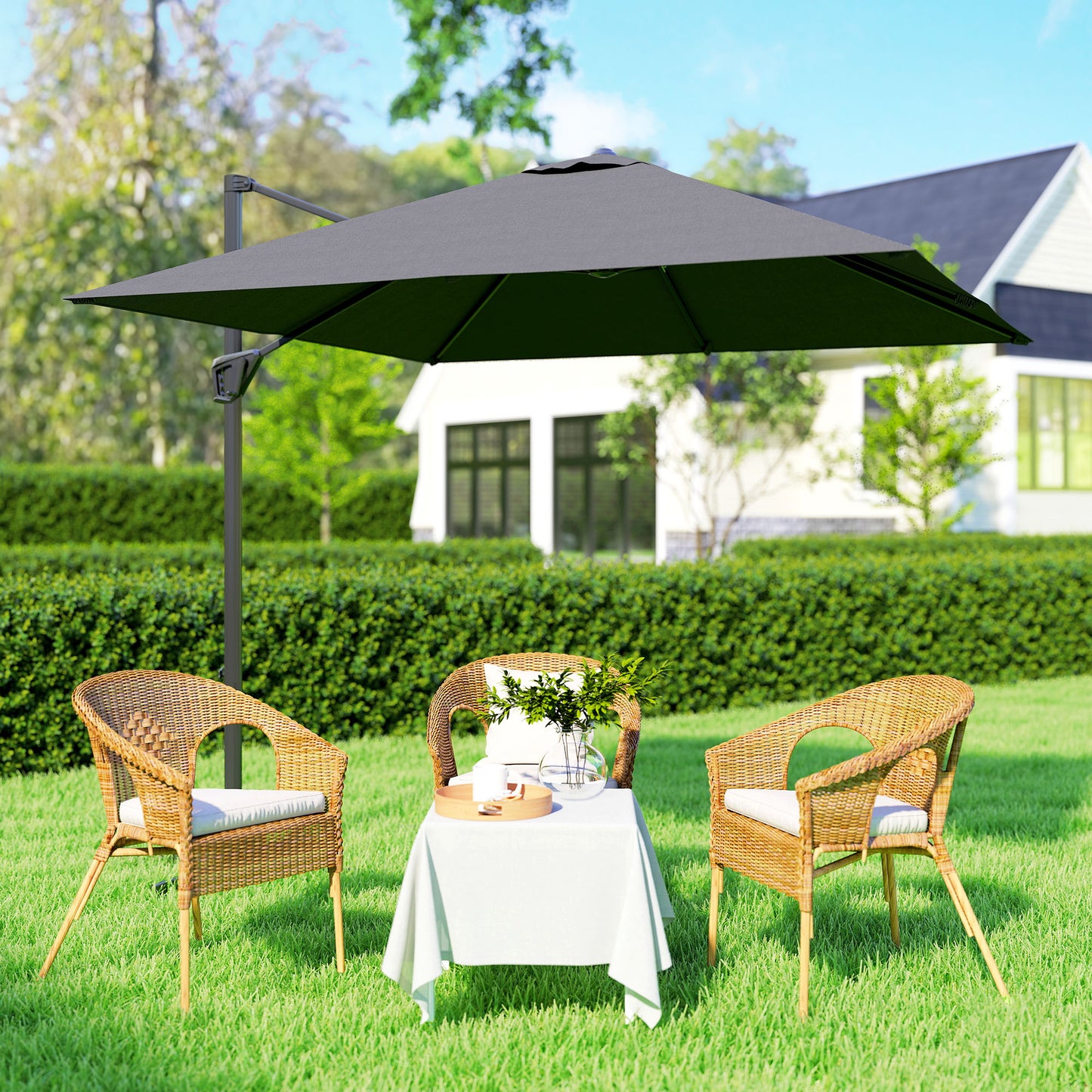 Patio Offset Parasol Umbrella with UV Resistant, Cross Base Included, Weights Required - Dark Grey