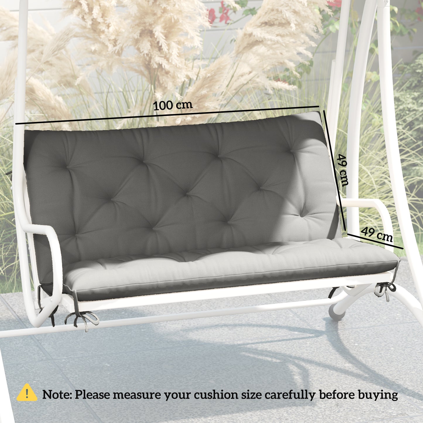 2 Seater Bench Pad, Garden Chair Cushion with Back and Ties for Indoor and Outdoor Use, 98 x 100 cm, Light Grey