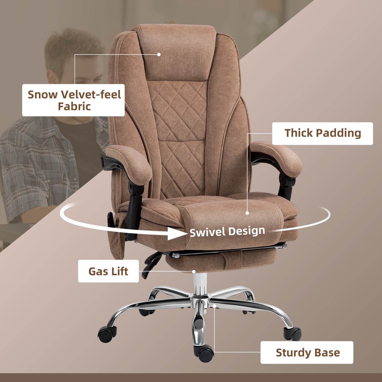 Massage Office Chair, Heated Reclining Computer Chair with Adjustable Height and Footrest, Brown