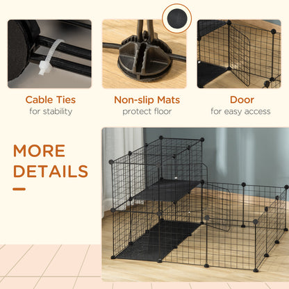 Pet Playpen w/ Door Customisable Fence for Guinea Pigs Chinchillas Hedgehogs - Black