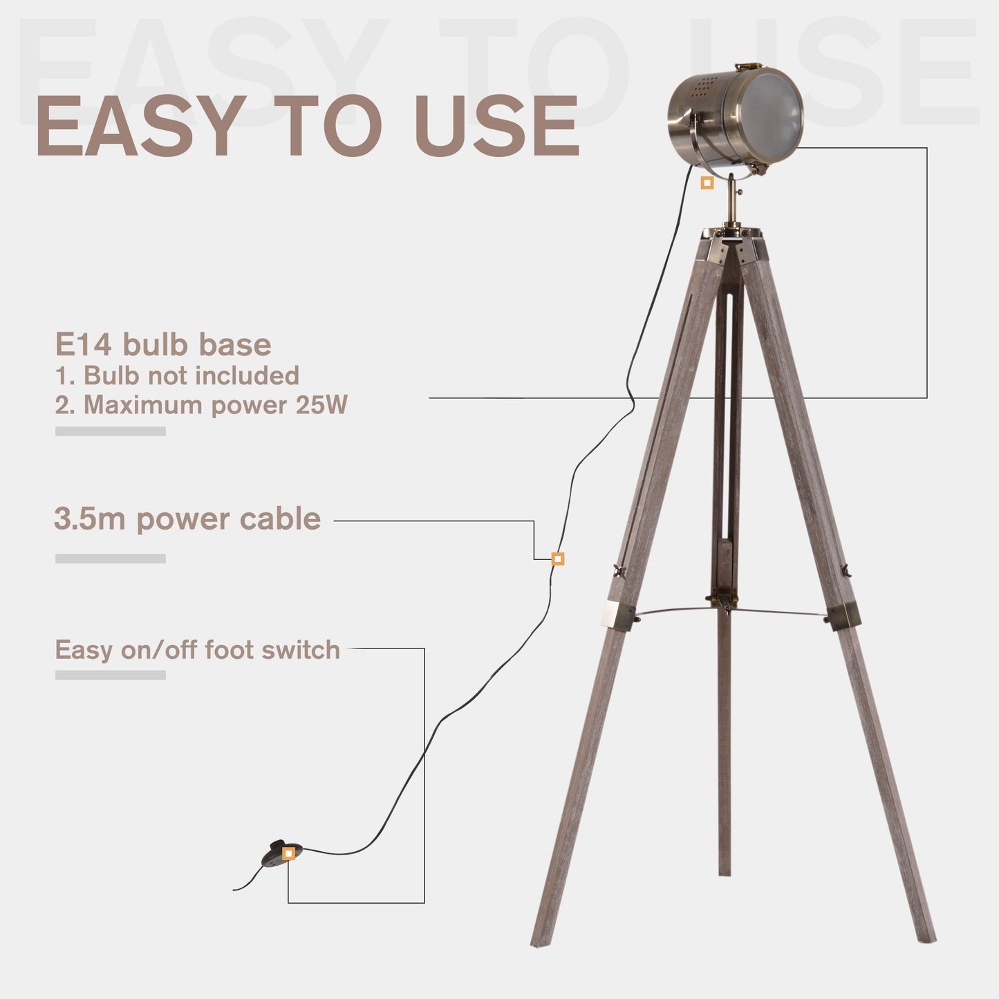 Industrial Tripod Floor Lamp – Grey & Bronze
