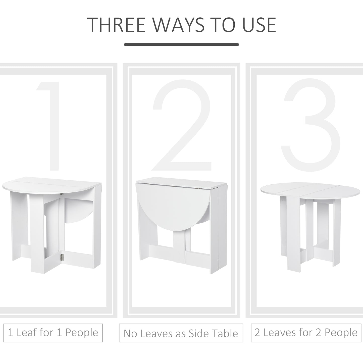 Space-saving Drop Leaf Table, Folding Dining Table for Small Space, Kitchen, Dining Room, White