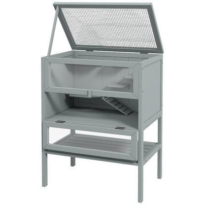 Wooden Hamster Cage 3 Tier House w/ Storage Shelf, Openable Top for Gerbils, Grey
