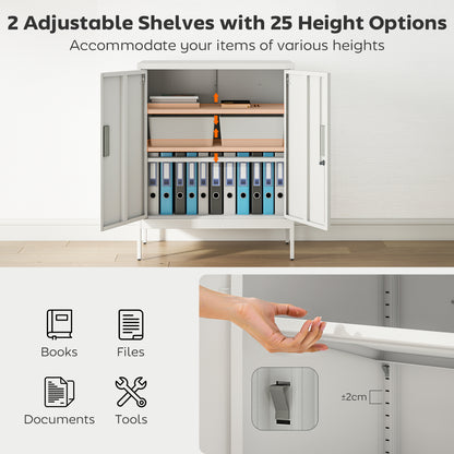 Metal Storage Cabinet with Lock and Adjustable Shelves - White