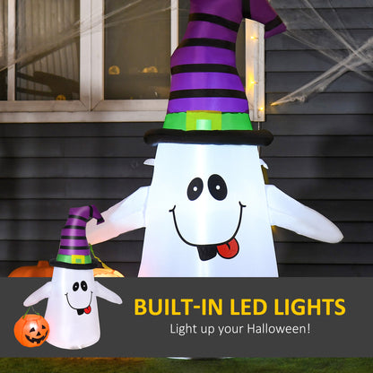 1.2m Witch Ghost Halloween Inflatable Decoration w/ LED Lights Fan Accessories Pumpkin Lantern Kids Adult Fun Weather-Resista