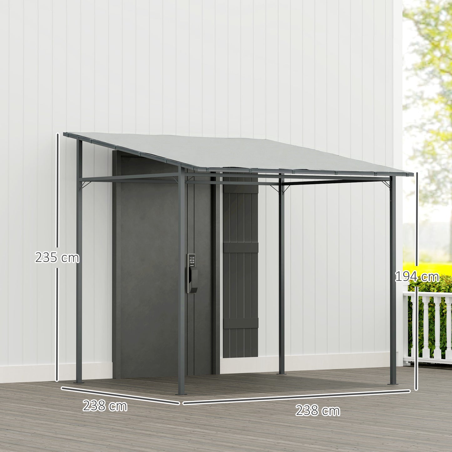 2.4 x 2.4 m Wall Mounted Pergola Gazebo with PA Coating Fabric, Metal Frame, UPF30+, Lean to Garden Gazebo, Light Grey