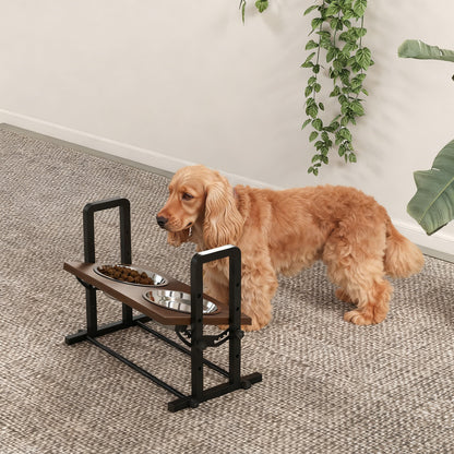 Raised Dog Bowls with Stand, 4 Heights Adjustable Pet Feeder with 3 Adjustable Angles for Small, Medium & Large Breeds, Brown