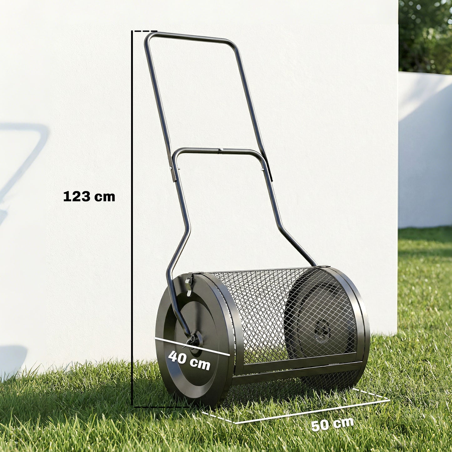 Compost Spreader, 20" Peat Moss Spreader with Detachable U-Shaped Handle and Metal Mesh Basket