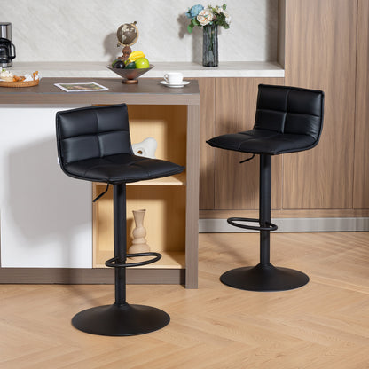Set of Two Modern Faux Leather Bar Stools - Black