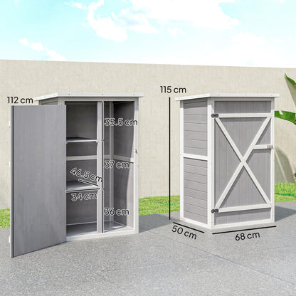 Wooden Small Shed, 75L x 56W x115H cm Garden Storage Shed with Shelves and Bolt Latch, Grey