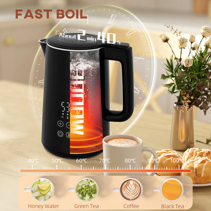 Polished Stainless Steel Kettle and Toaster Set - Black