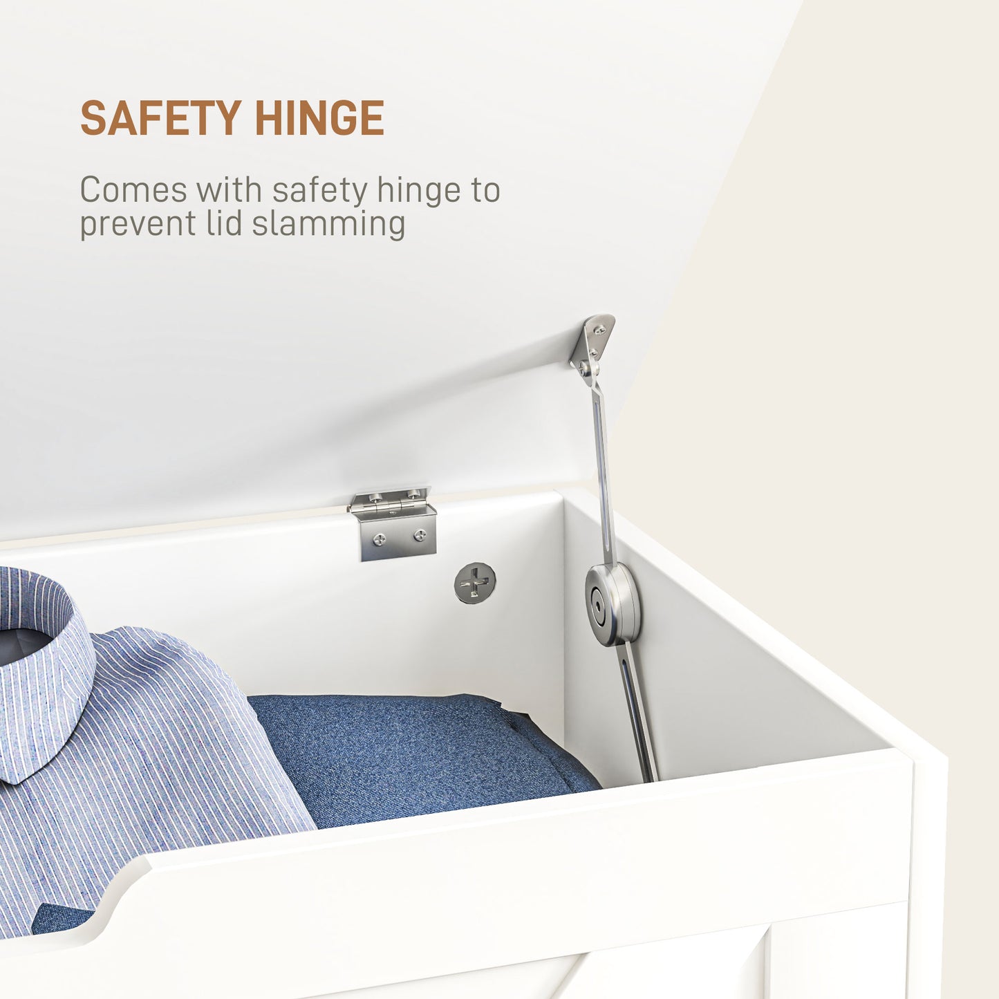100L Home Storage Box, with Safety Hinge - White Wood-Effect