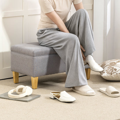 30L Linen Storage Ottoman Padded Footstool with Rubberwood Legs for Storage Box, Bed End, Shoe Bench, Seating, Light Grey
