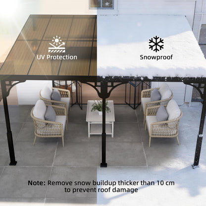 4 x 3 m Metal Lean-to Pergola, Wall-Mounted Garden Pergola with Polycarbonate Roof and Metal-Aluminium Frame