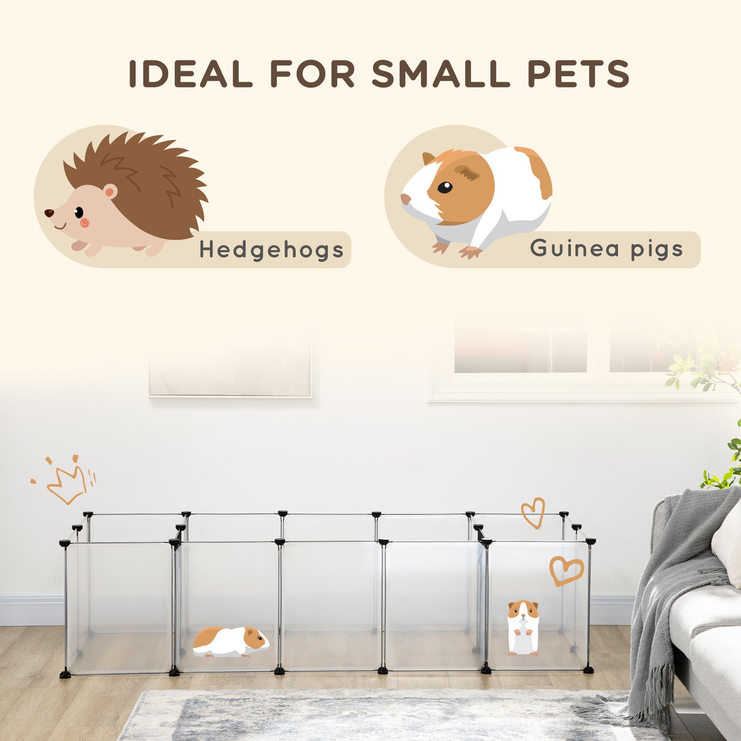 18-Panel Small Animal Cage, Pet Playpen, for Guinea Pigs, Hedgehogs - White