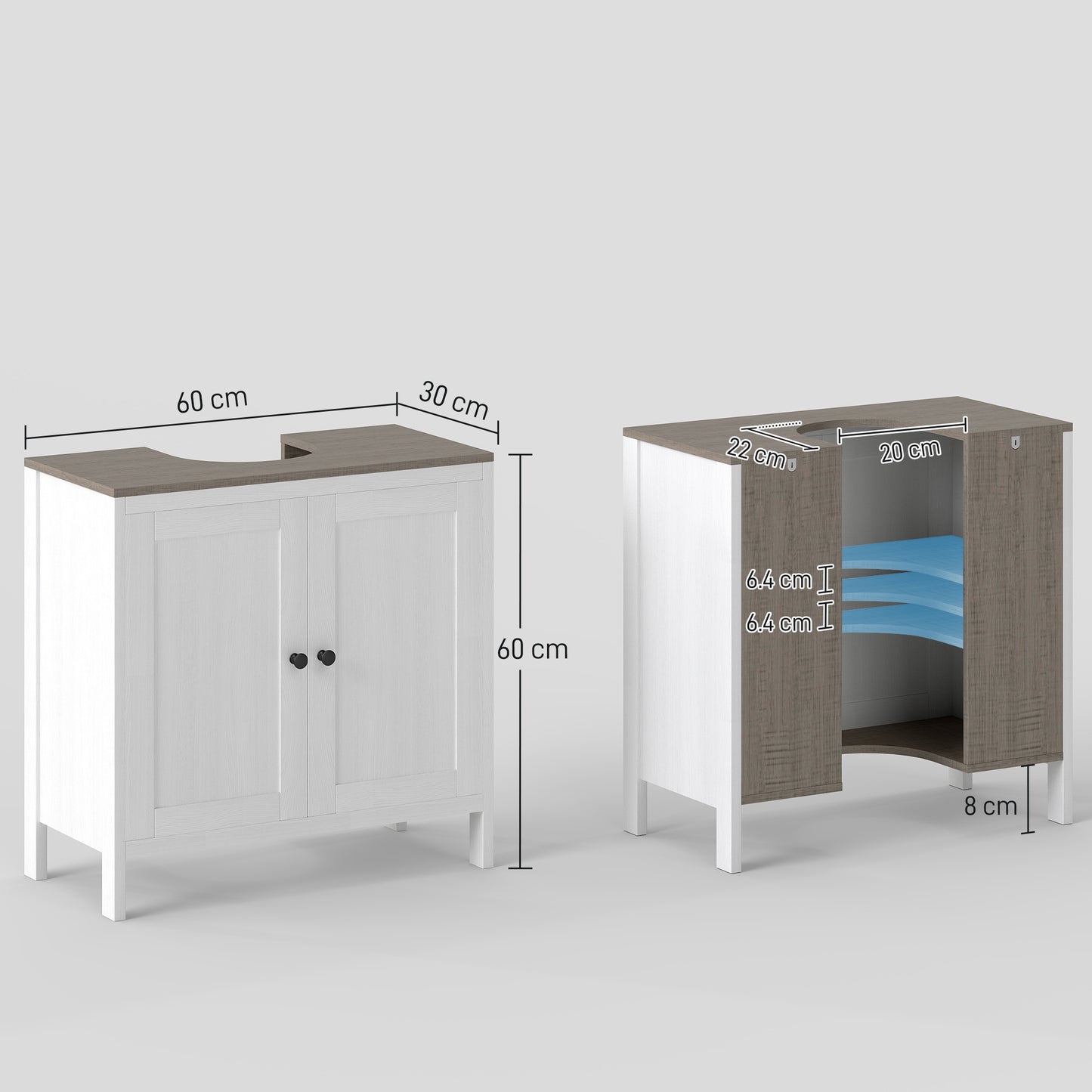 Modern Bathroom Sink Cabinet, Floor Standing Under Sink Cabinet, Freestanding Storage Cupboard with Adjustable Shelf