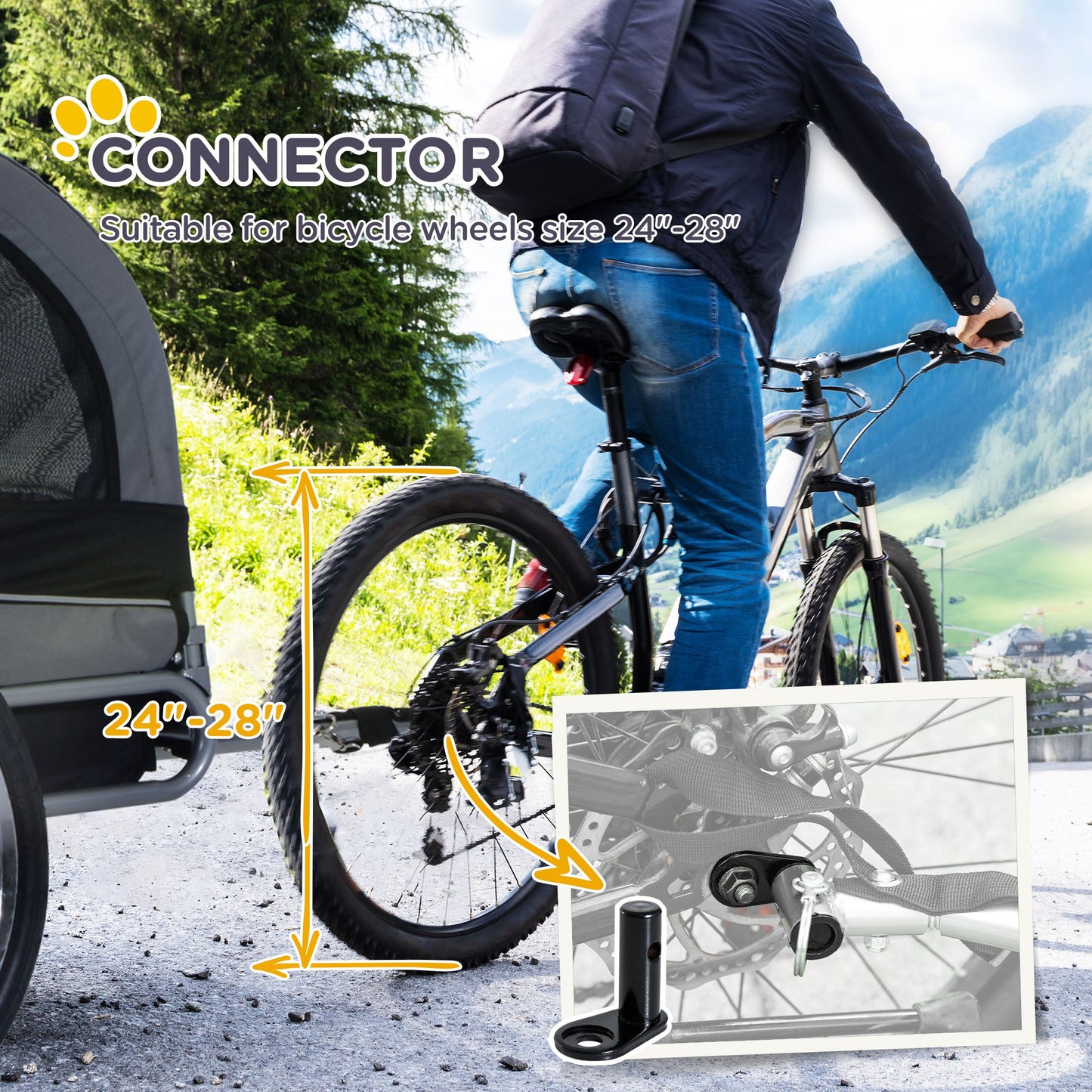 Steel Dog Bike Trailer Pet Cart Carrier for Bicycle Kit Weather Resistant w/ Hitch Coupler Travel Grey and Black