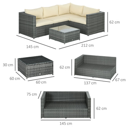 3 Pieces PE Rattan Garden Furniture Set with 10 cm Thick Cushions, 4 Seater Garden Corner Sofa Set
