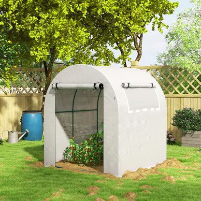 Walk in Polytunnel Greenhouse, Green House for Garden with Roll-up Window and Door, 1.8 x 1.8 x 2 m, White
