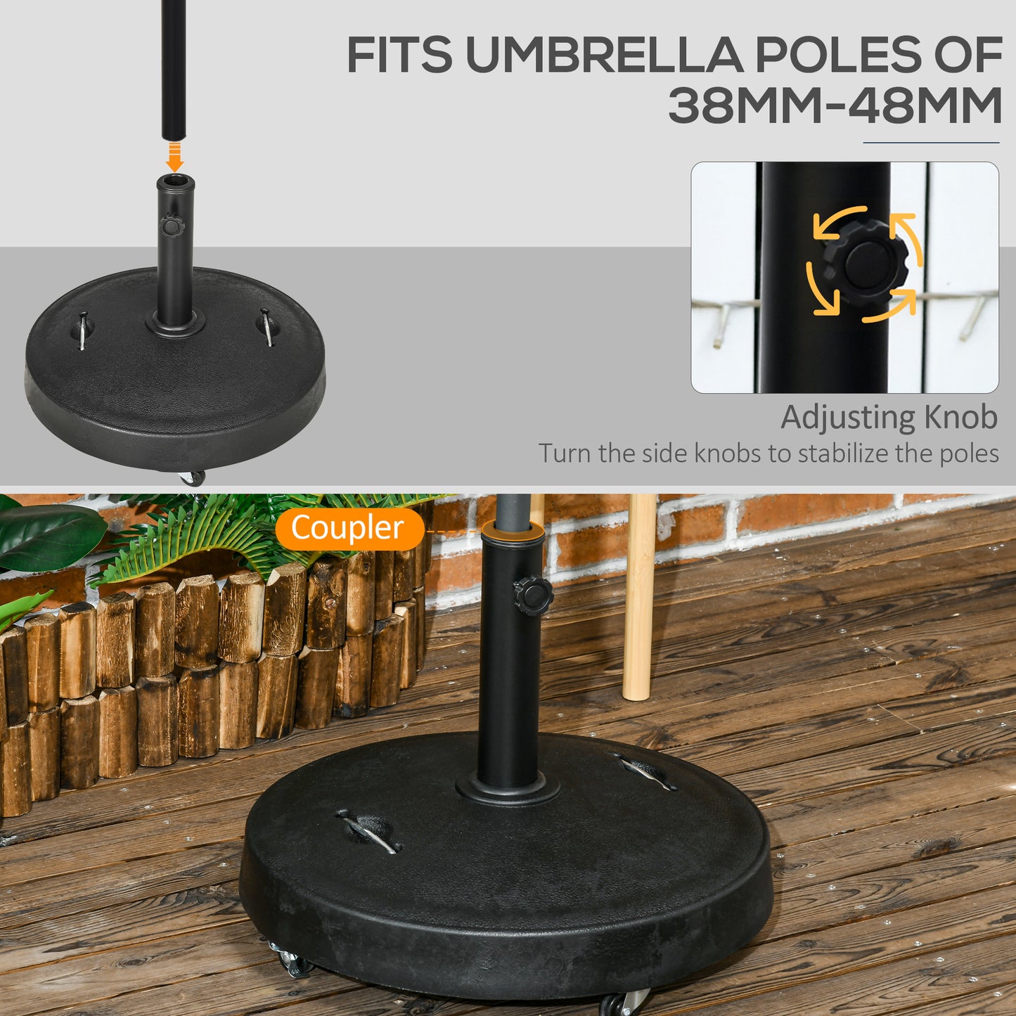 25kg Resin Garden Parasol Base with Wheels and Retractable Handles
