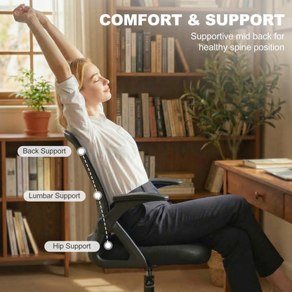 Painting Chair, Mesh Computer Desk Chair with Flip-up Armrests, Black