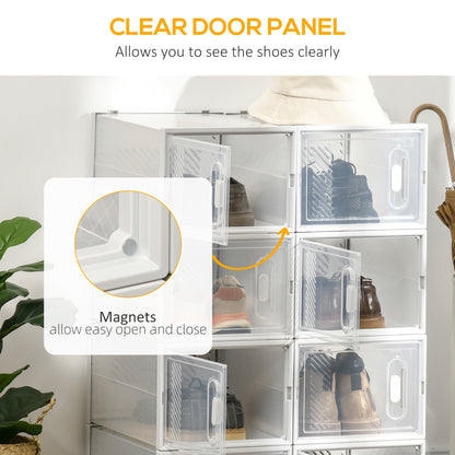 8PCS Clear Shoe Box, Plastic Stackable Shoe Storage Box for UK/EU Size up to 12/46 with Magnetic Door for Women/Men