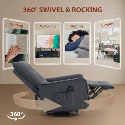 Recliner Armchair, Chenille Recliner Chair with Massage and Heat, 360° Swivel Rocking Manual Recliner, Dark Grey
