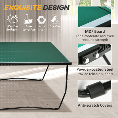 9FT Folding Tennis Table, with 8 Wheels, for Indoor Use, Green