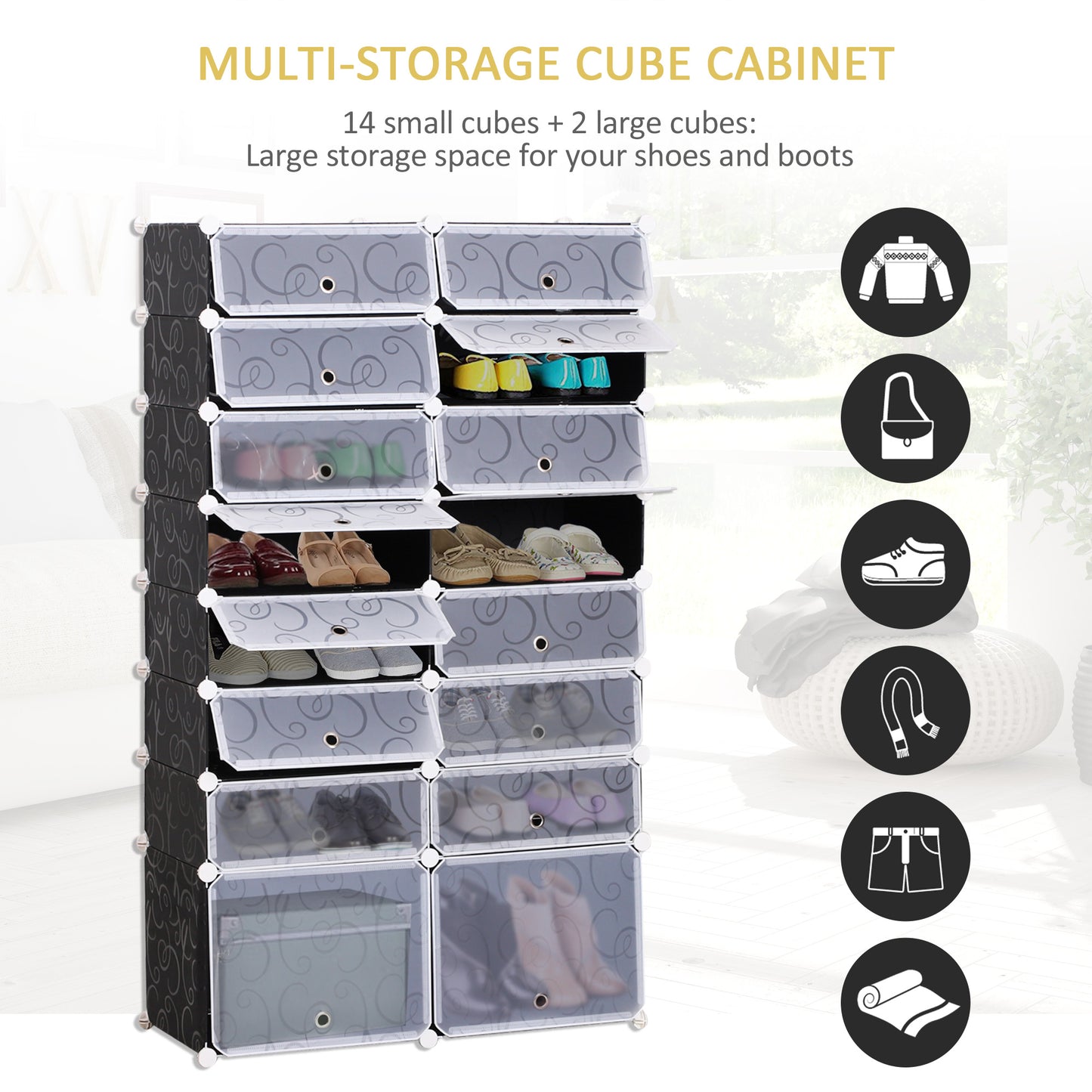 16 Cube Shoe Rack, 2 x 8 Tier Shoe Storage Cabinet, Modular Plastic Shelves for Bedroom, Living Room and Entryway