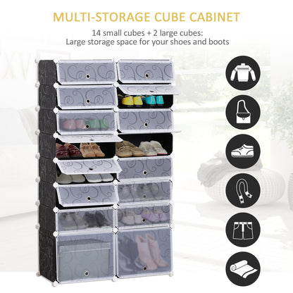 16 Cube Shoe Rack, 2 x 8 Tier Shoe Storage Cabinet, Modular Plastic Shelves for Bedroom, Living Room and Entryway