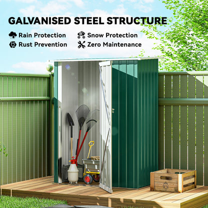 5ft x 3ft Garden Storage Shed, Galvanised Outdoor Metal Shed Waterproof with Sloped Roof, Lockable Door for Patio Tools