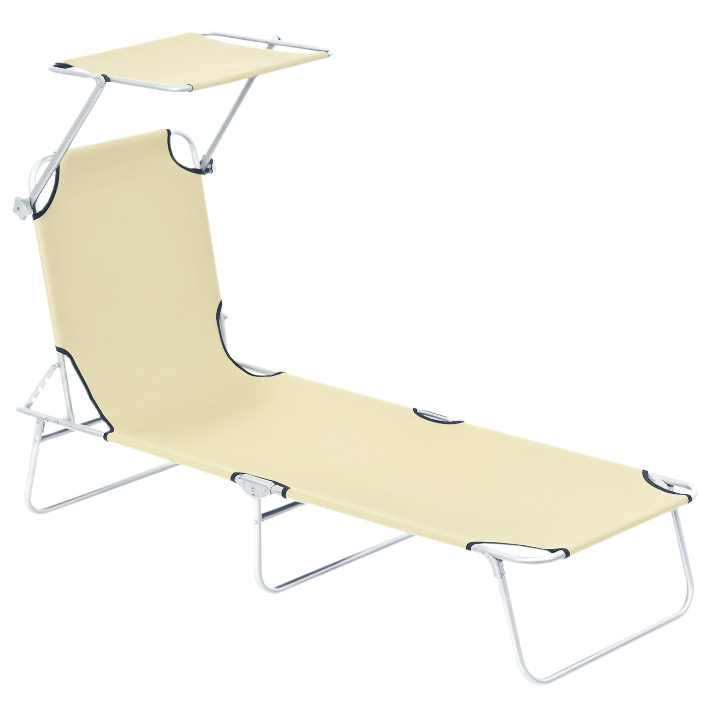 Folding Sun Lounger with Canopy, Reclining Sunbed with 4-Position Adjustable Backrest, 600D Oxford Cloth