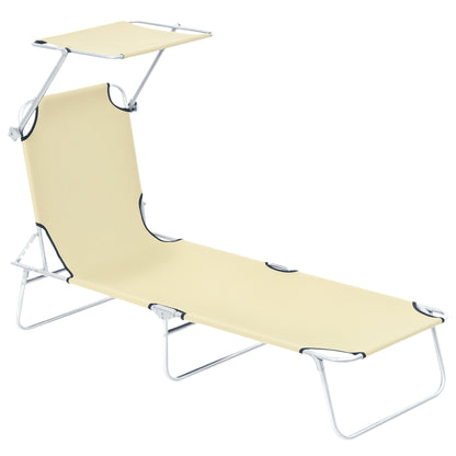 Folding Sun Lounger with Canopy, Reclining Sunbed with 4-Position Adjustable Backrest, 600D Oxford Cloth