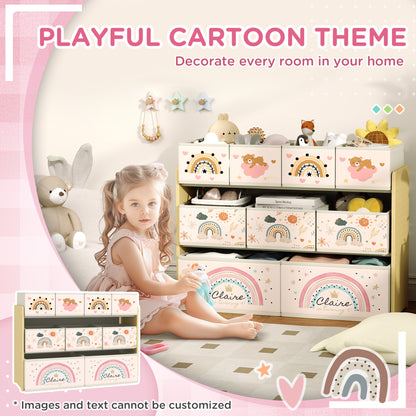 3-Tier Kids Storage Unit with 9 Non-Woven Fabric Boxes for Toys, Books, for Bedroom, Nursery, Yellow